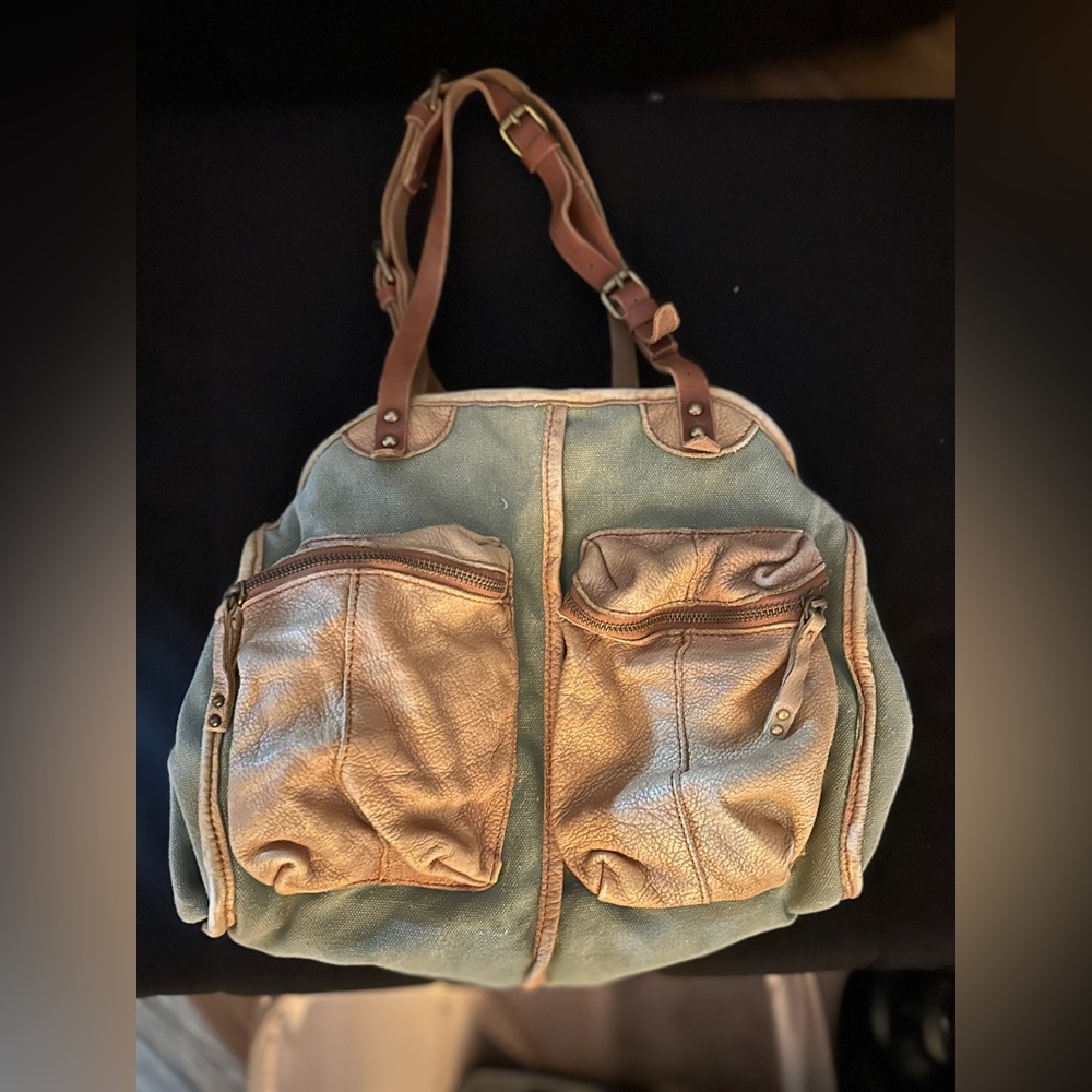 Anthropologie Schuler & Sons Philadelphia Canvas Tote Canvas Tan Leather Trim